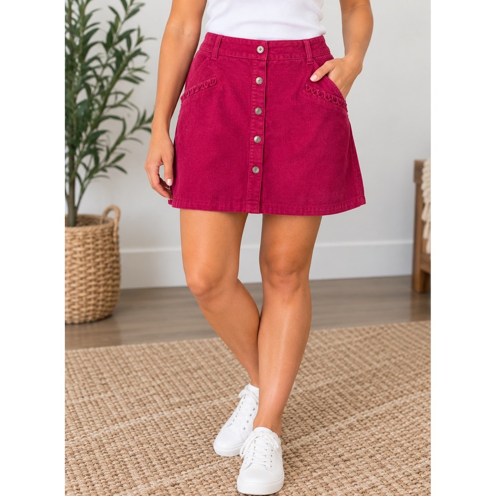 Yessica Magenta Pink Faux Suede Button Front Mini Skirt Sz 40_154